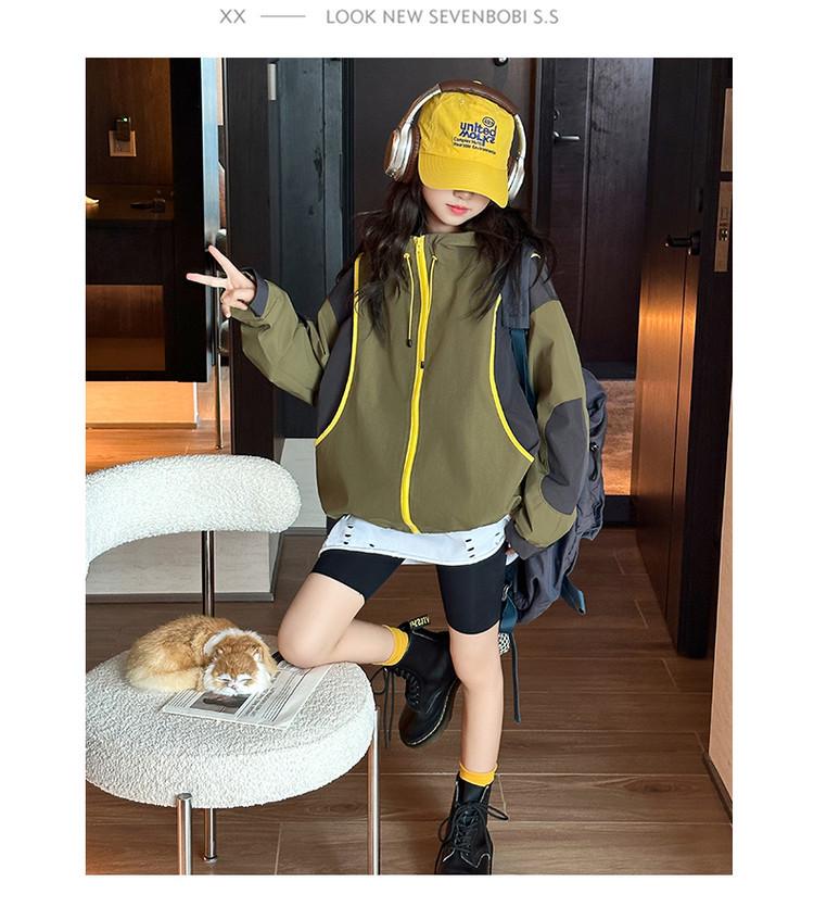 Flickors färgblocksvindjacka - Vår/Höst 2025, Med huva, Vindtät, För mellanstora och stora barn