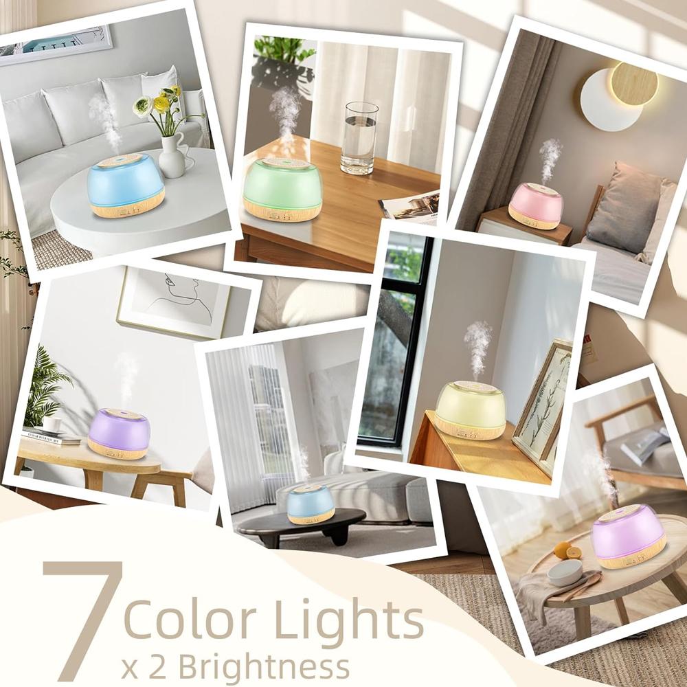 500ml Essential Oil Diffuser with Remote Control, 7-Color LED Lights, 4 Timer Modes, Quiet Ultrasonic Aromatherapy for Home, Off