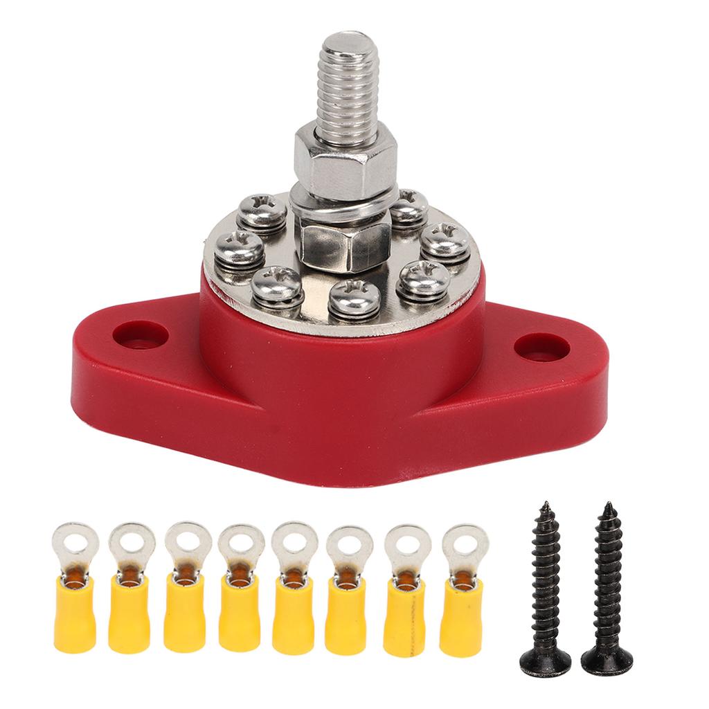 M10 Power Distribution Terminal 3 8in DC 48V 180A Battery Junction Post Bus Bar with 8pcs Terminal