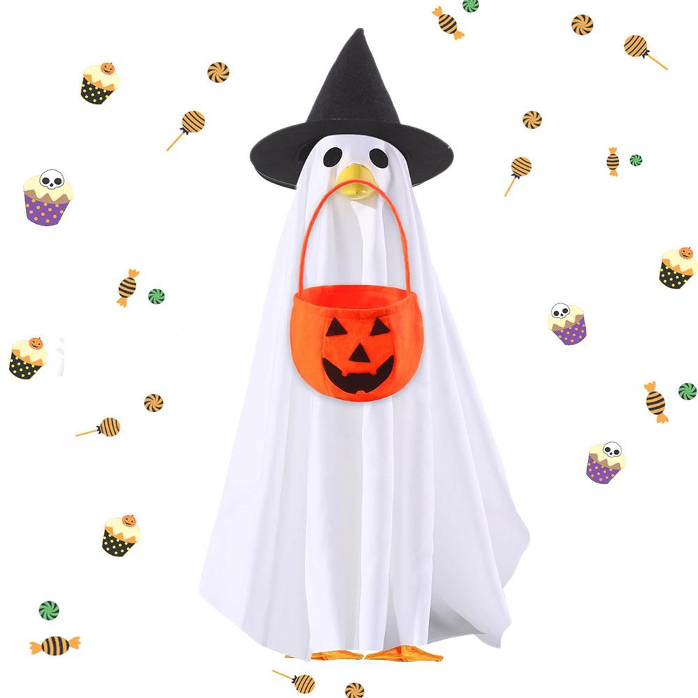 Halloween Porch Goose Outfit Ghost With Pumpkin Bag Goose Attire Halloween Goose Costume Set For Outdoor Garden Yard Patio