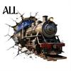 Easy Apply Wall Graphics 3D Retro Train Sticker, Break Through Decal, Peel and Stick Art Modern Decor for Internet Cafe Mural Kids Room Bedroom Living