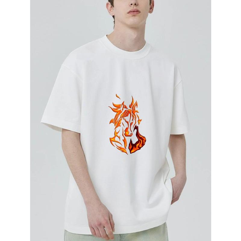 Svart T-shirt med Hästflamma-tryck för Vardagsbruk