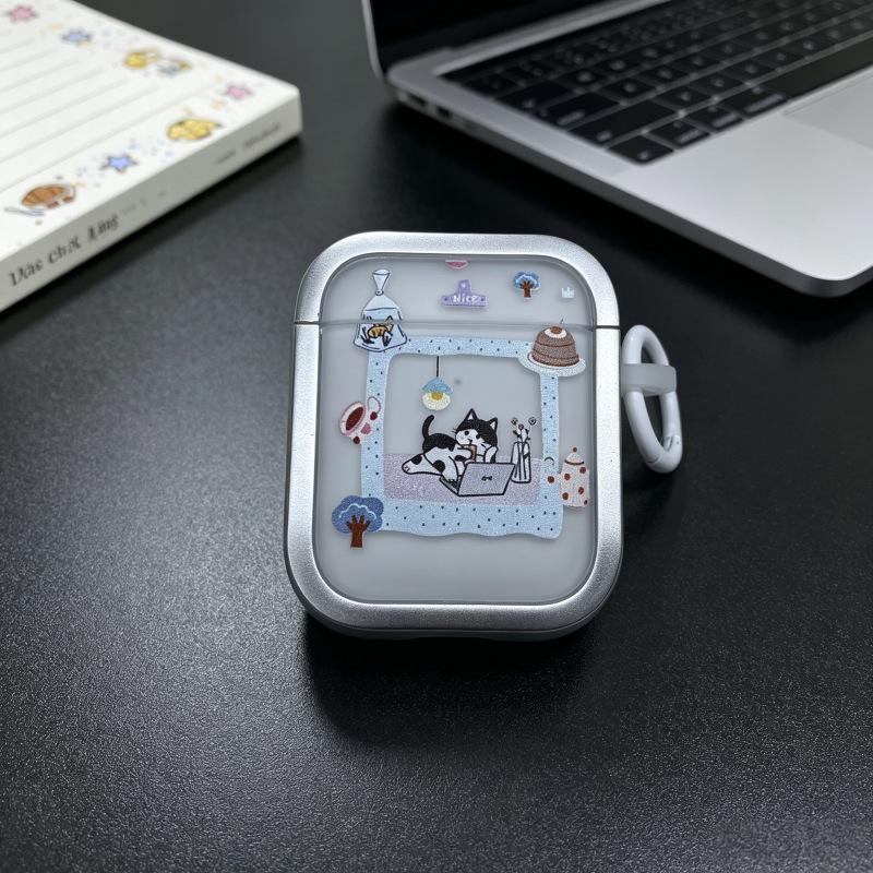 Cartoon electroplated photo frame beach puppy for Apple Bluetooth headset case AirPods1 Bluetooth Pro1/1