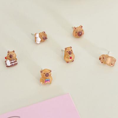 6Pairs Cute  Capybara Earrings Set For Women Girls Cartoon Kawaii Versatile Tiny Earrings Jewelry Accessories Gifts