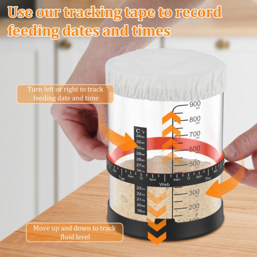 900ml Capacity Sourdough Starter Jar Wide Mouth Design Clear Glass Material Fermentation Container Kitchen Tools 1000ml Capacity