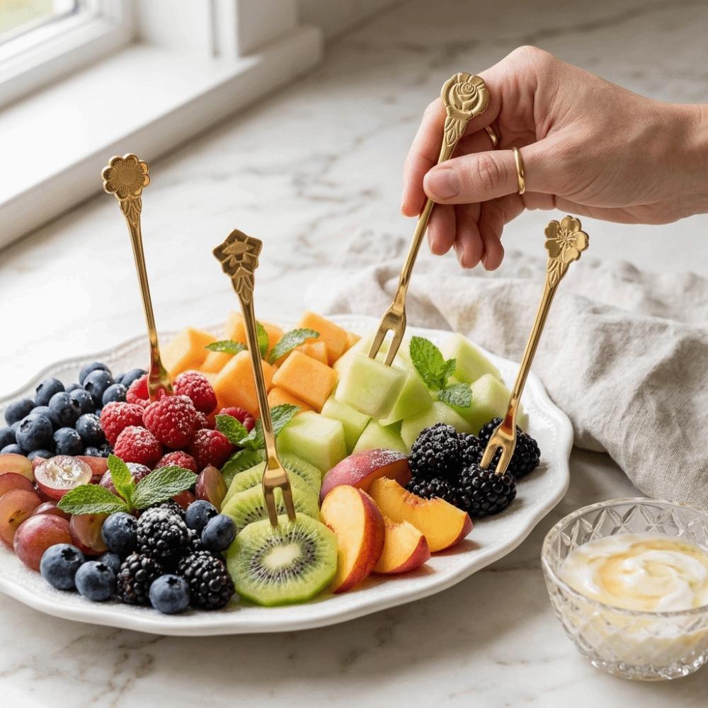 4Pcs Practical Dessert Forks Rustless Steel Cocktail Forks Salad Forks Appetizer Serving