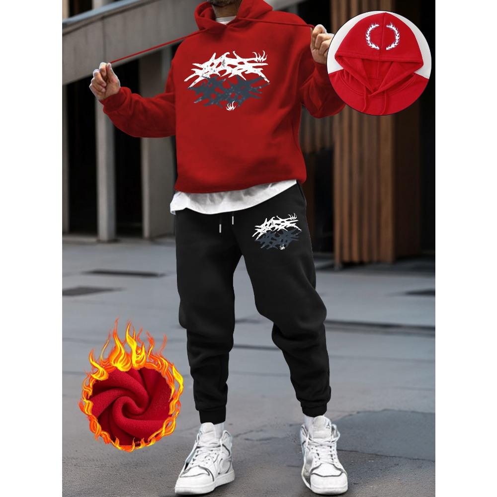 Wintermode Bedruckter Hoodie und Jogginganzug, Bequemes Herbst- und Winter-Sportset, Locker und lässig