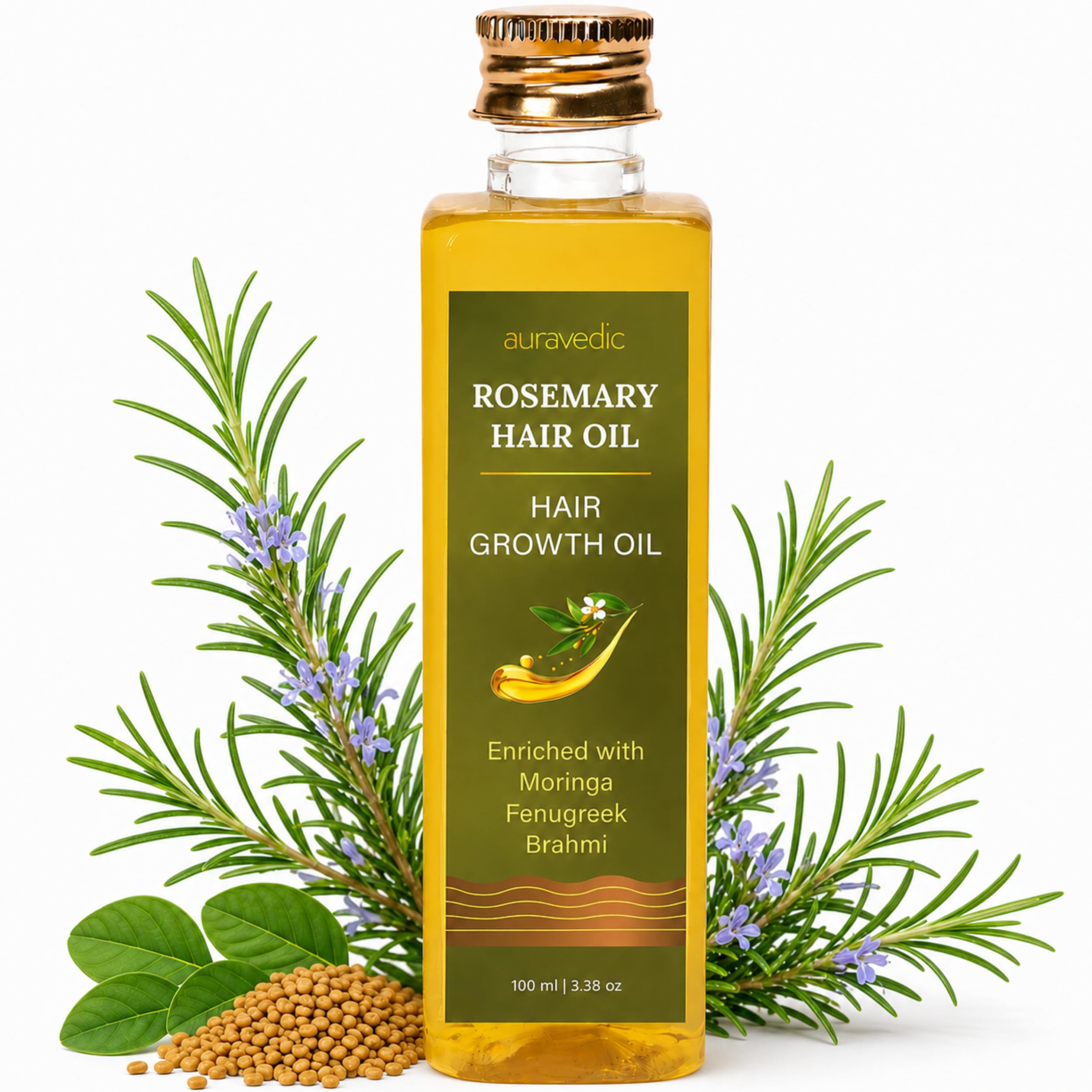 Auravedic Rosemary Hair Oil For Hair Growth 100 Ml Pure Rosemary Oil For Hair Growth with Moringa Black Cumin Jojoba Amla and Almond
