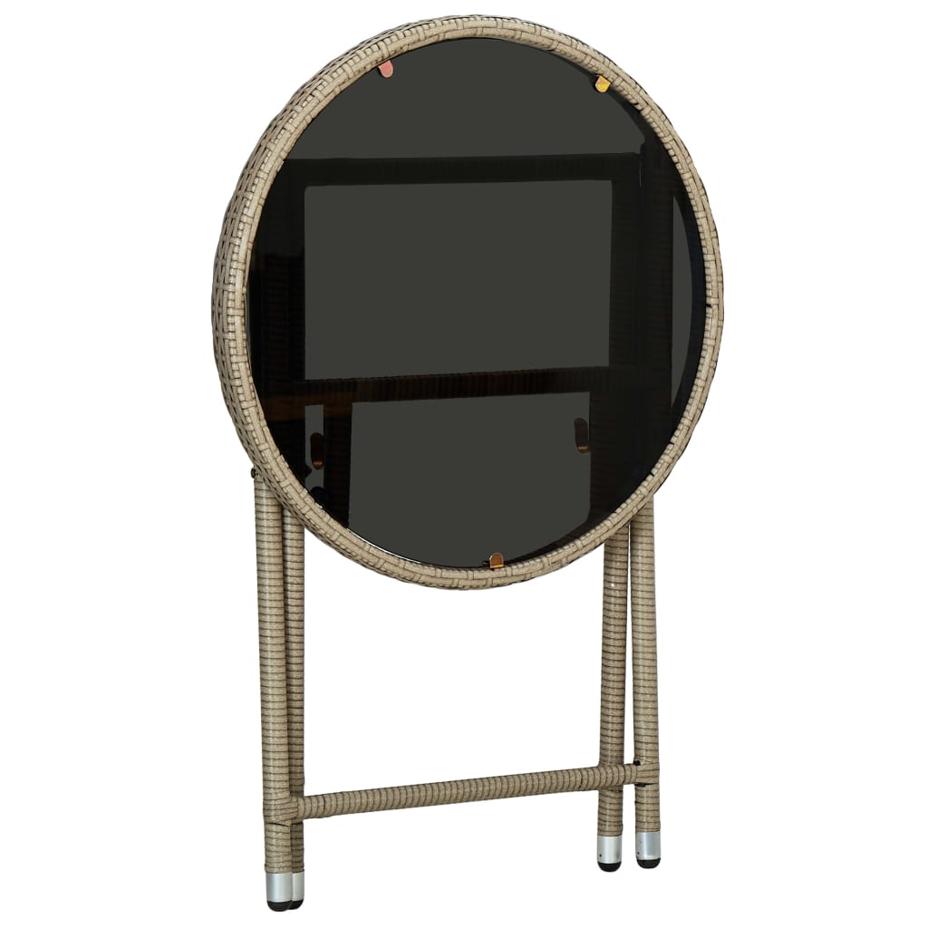 Side Table Beige 60 Cm Poly Rattan and Tempered Glass