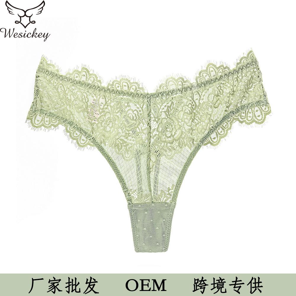 Sexy Temptation Lace Thong T-pants Ultra-thin Perspective Hollow Low-rise Underwear Women's Pure Cotton Bottom Crotch Hip-lifting Underwear