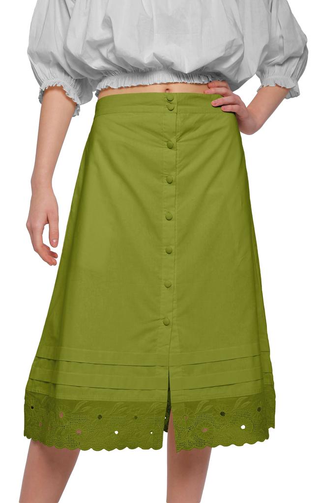 Moomaya Solid Cotton Skirts For Women Button Down A-Line Knee Length Skirts