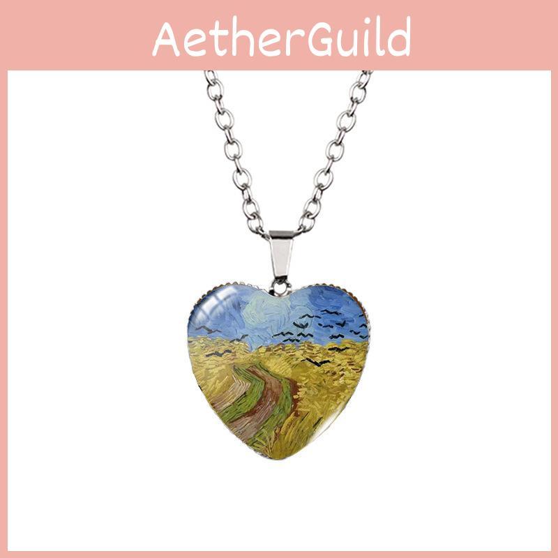 Elegant Heart-shaped Jewelry Necklace With Unique Van Gogh Inspired Gemstone Pendant