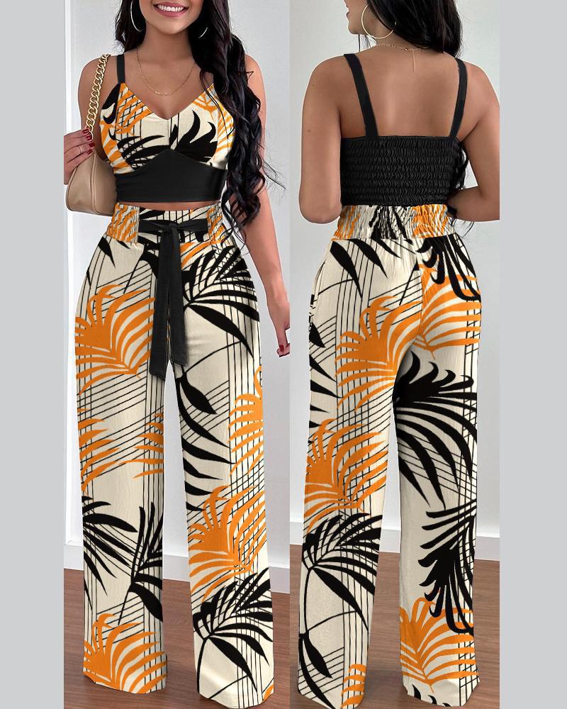 T9006 European & American Spring/Summer Fashion Print Camisole & Drawstring Long Pants Set