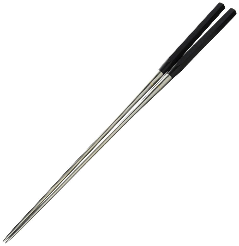 Honyaki Stainless Steel Black Plywood Serving Chopsticks with Hexagonal Handle, 240mm