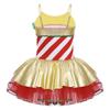 Girls Adjustable Straps Cami Dress Stripes Print Sequins Bowknot Mesh Tutu Dress Dance Jumpsuit Costume