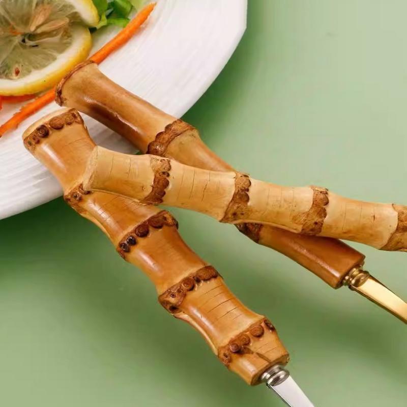 1 Stück Bambusgriff Besteck Salatgabel Löffel Besteck Spiegel Edelstahl Besteck Western Heim Küche Geschirr