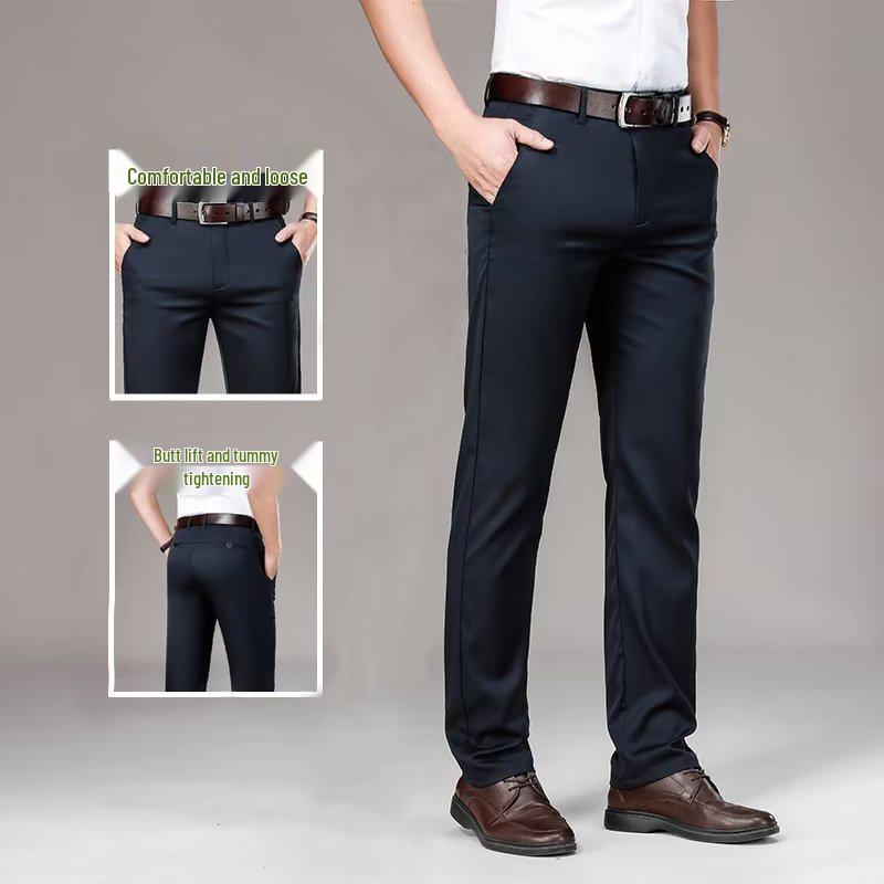 Men's Summer Lightweight Casual Straight-Leg Trousers - Ice Silk Business Suit Pants for Middle-Aged Men