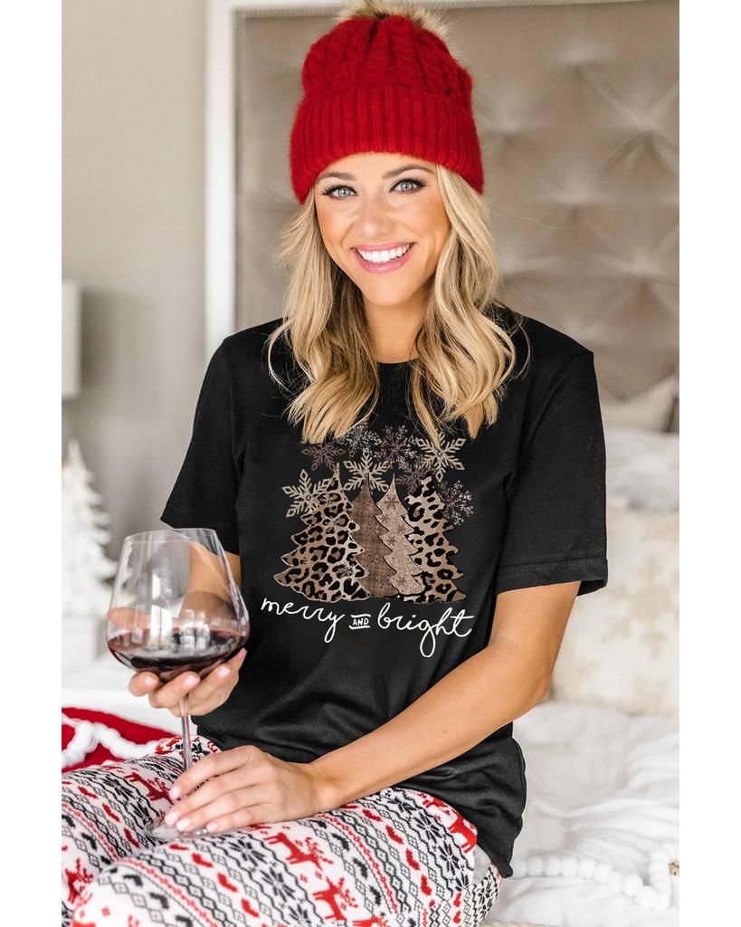 Azura Exchange Leopard Christmas Tree Graphic Print T-Shirt