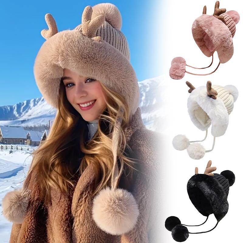 1PC Christmas Outfit Christmas Accessories Ear Flap Hat Gift Faux Fur Hat Fashion Plush Hat Warmth 55-60cm