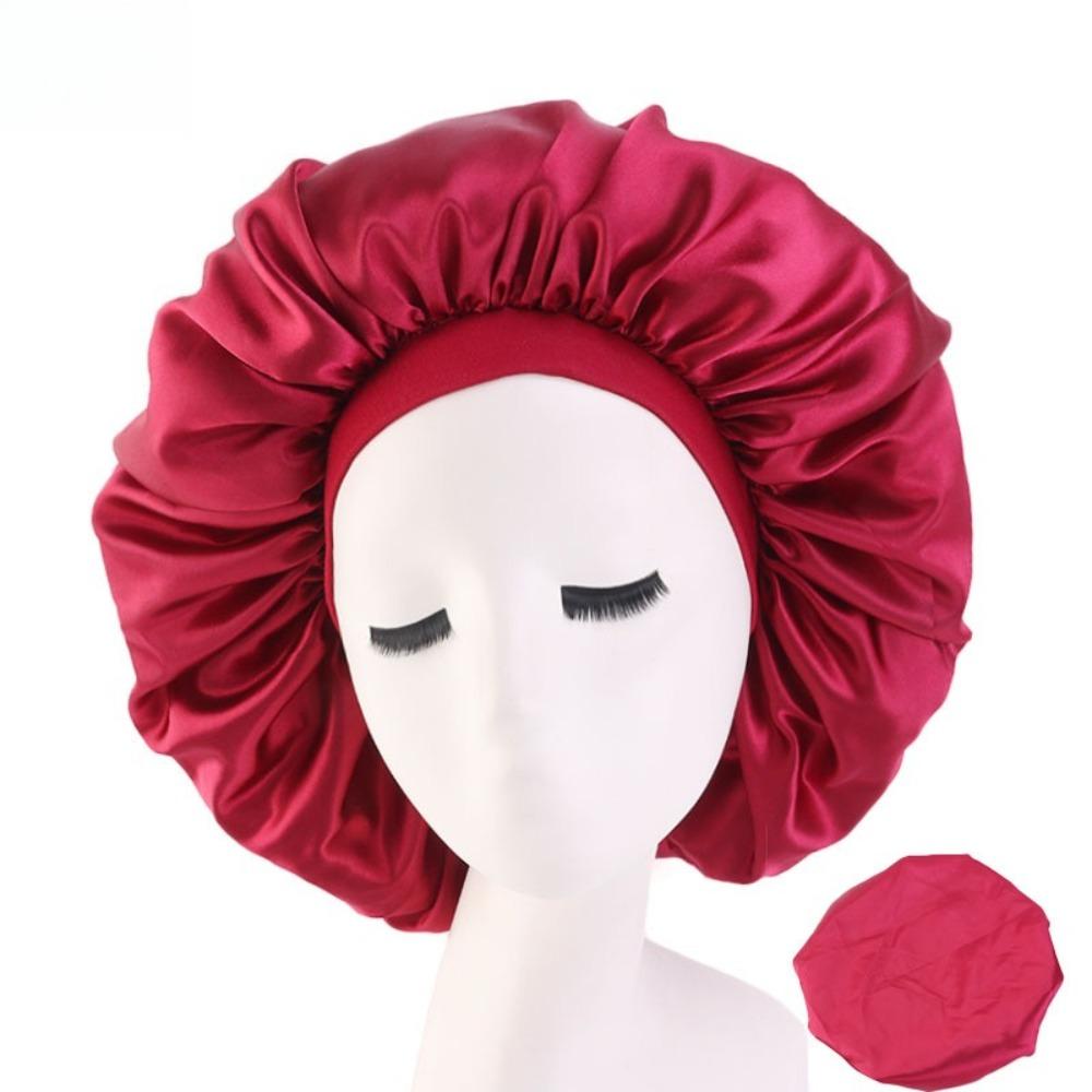 Oversized Silky Satin Bonnet for Women Soft Sleep Night Hair Cover Elegant Shower Bath Hat Solid Color Head Bonnets for Women