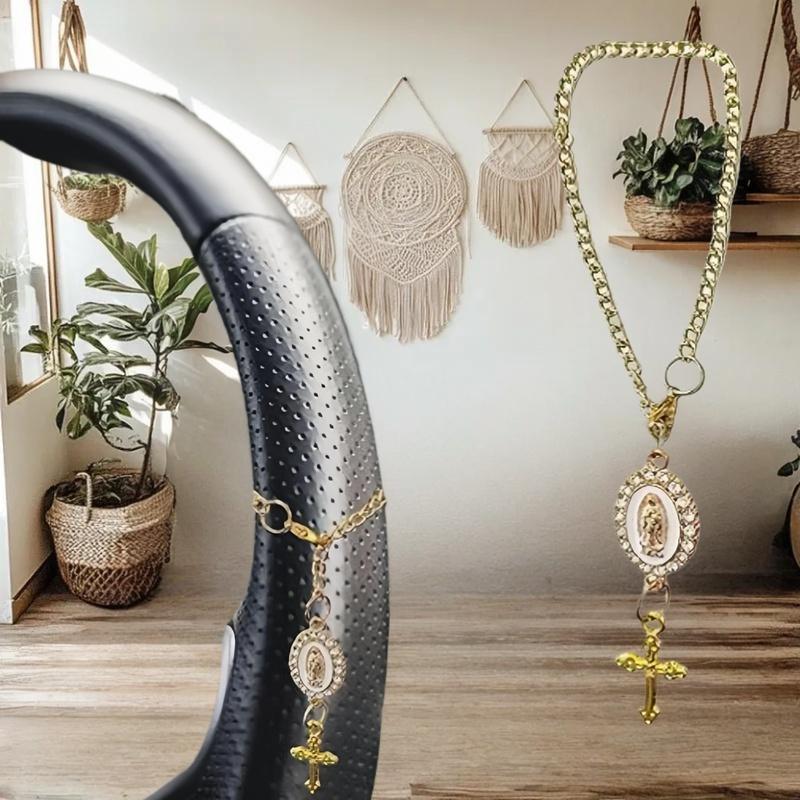 1Pcs Jewelry Decoration Cross Catholic Steering Wheel Charm Accessory Keychain Unique Design Car Ornament