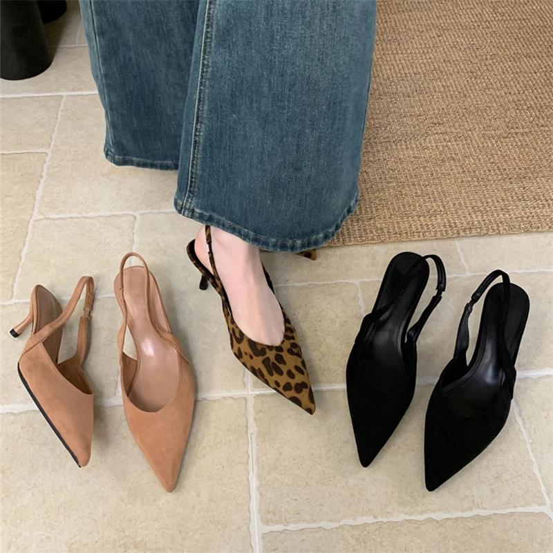 Fashion Eilyken Fashion Pointed Toe Women Pumps Designer Leopard Print Thin Low Heels Party Dress Slingbacks Ladies Shoes