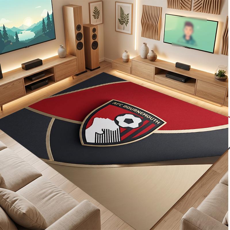 Bournemouth Football Print Crystal Velvet Rug, Comfortable Water Absorbent Non Slip Indoor Floor Carpet