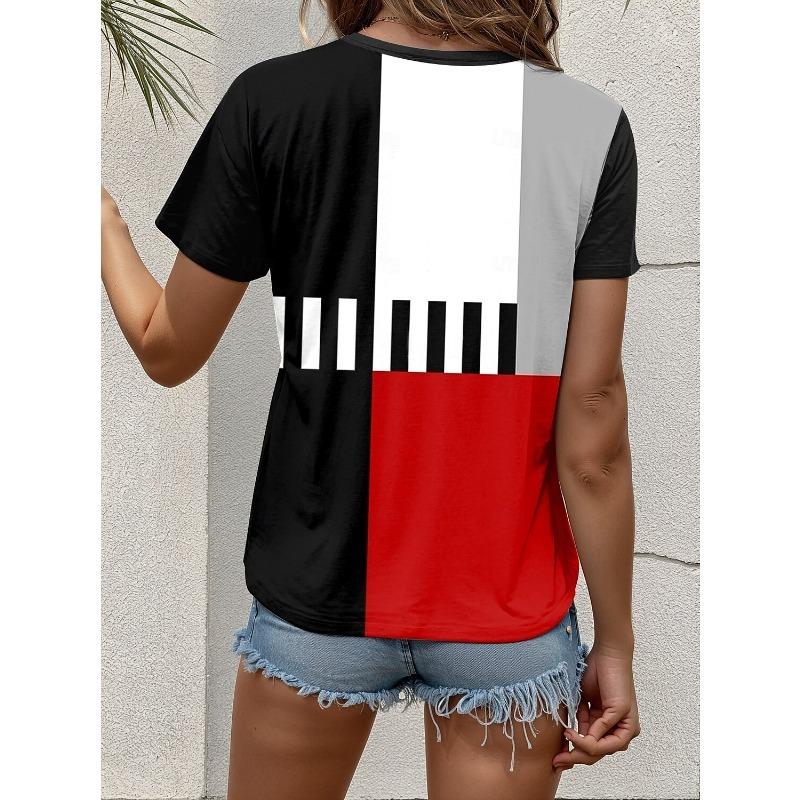 Women's T Shirt Graphic Geometric Vintage Stylish Modern Short Sleeve Crew Neck Regular Tops Daily Print Red Royal Blue Green Summer