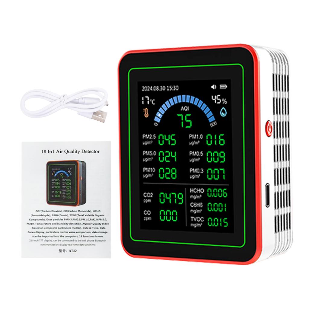 18 in 1 HCHO Meter, Temperature and Humidity Meter with Color Screen for Home Office, Detect Indoor