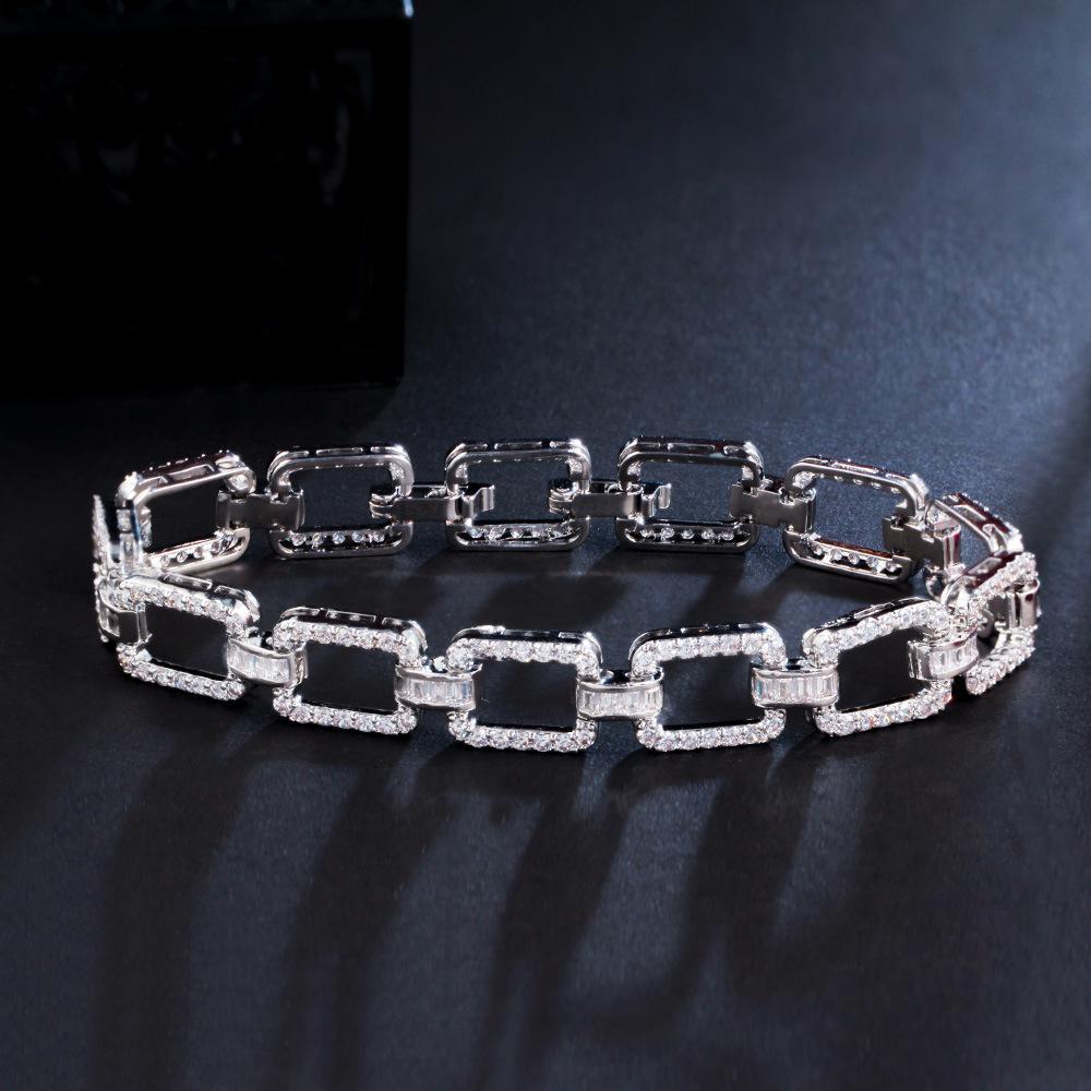 

Popular Jewelry, Simple Full Diamond Brass Electroplated Platinum Micro-Inlaid Aaa Zircon Bracelet