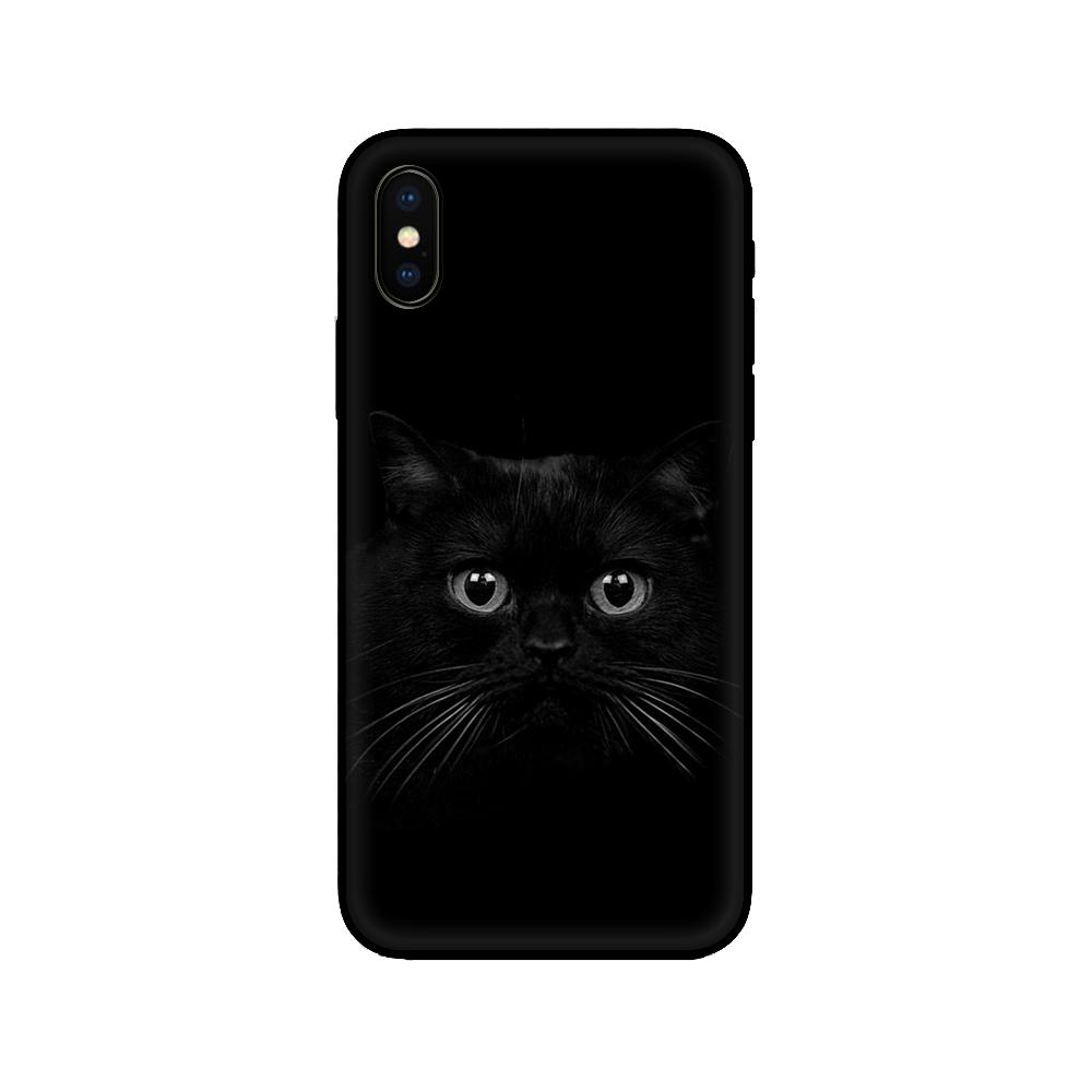 Black Tpu Case for Iphone 5 5s Se 6 6s 7 8 Plus X 10 XR XS 11 12 13 Mini Pro MAX Case Silicone Cover Black Cat Staring Eye On