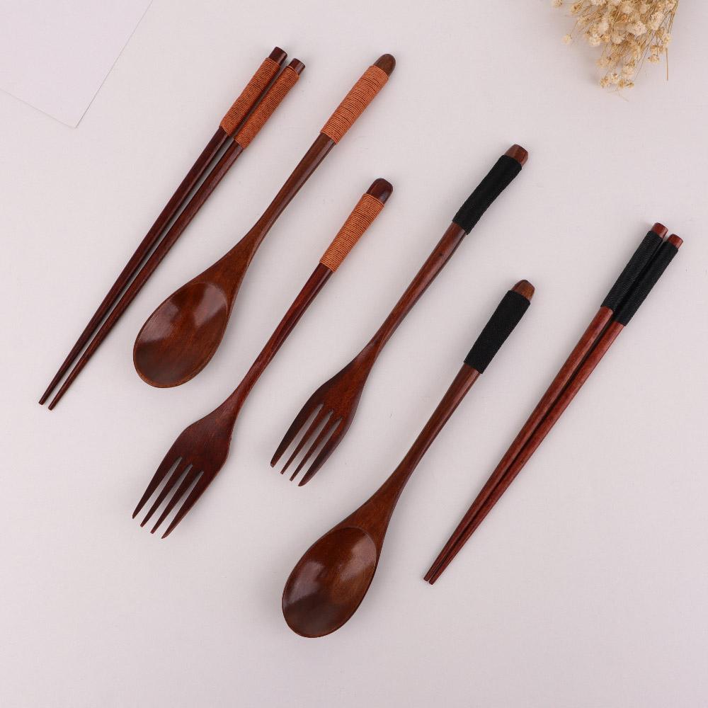 Home Natural Dinner Kit Wooden Kitchen Fork Chopsticks Spoon Set Cutlery Tableware Utensils Sets