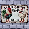 Vintage Metal Sign Rooster Chickens Wall Art Decor Garden Home Farmhouse