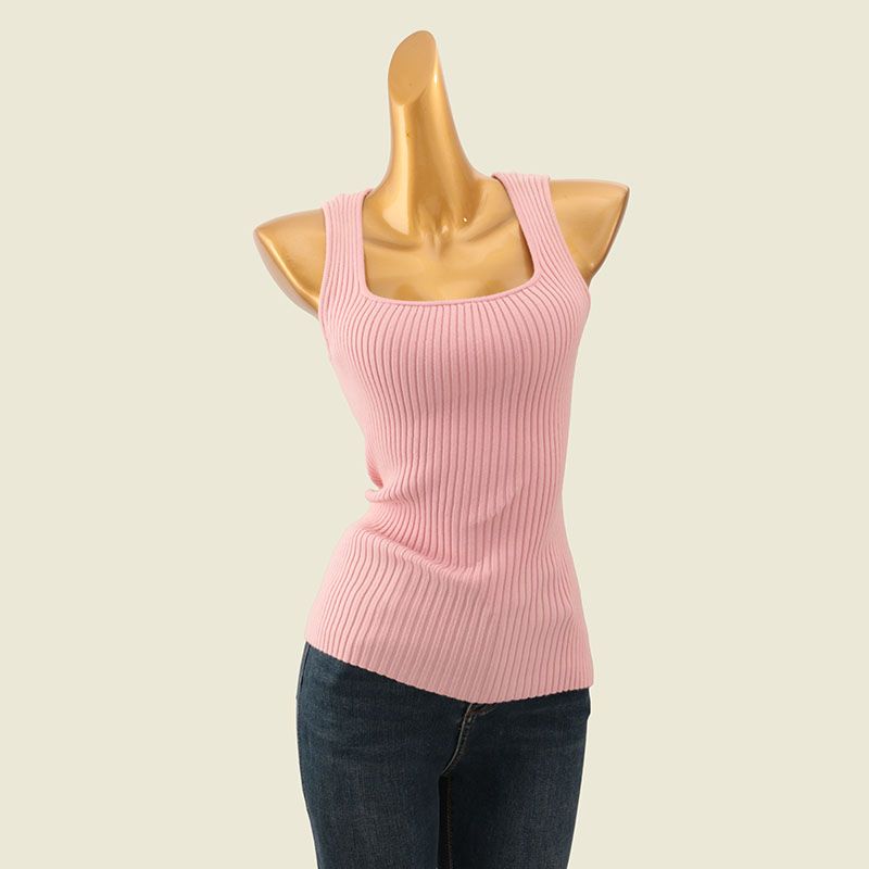 Trade Original Order Pure Desire Small Square Collar Slim fit Vest Four Seasons Wear Sleeveless Sunken Stripe Slimming Solid Knitted Inner wear
