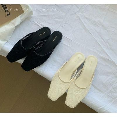 2025 Summer New Lace Women Mules Slippers Cover Toe Shoes Laides Outdoor Casual Beach Vacation Slides Shoes