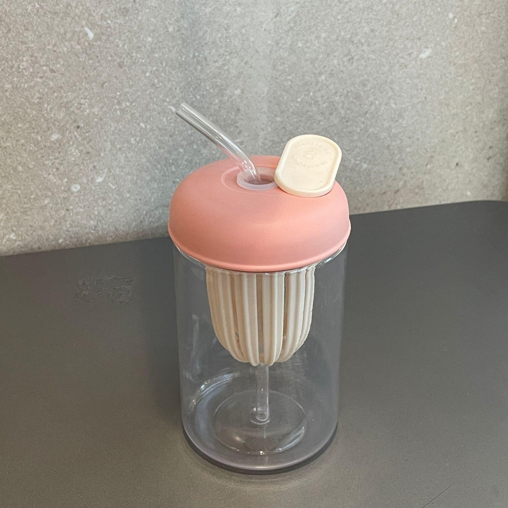 

1 шт. Прозрачный ПК Стакан для воды с соломинкой Защита от падения Двухслойный Изолированный Листья чая Герметичный Дорожный стакан для в дороге розовый