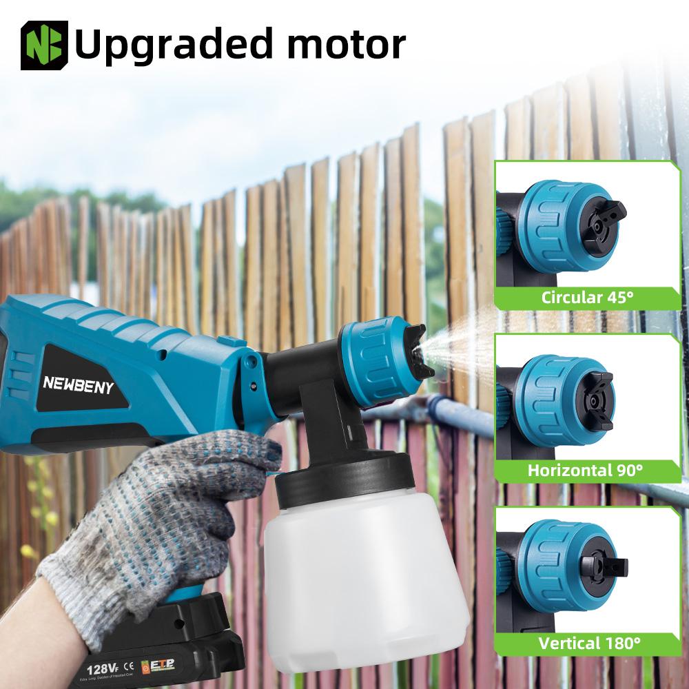 1000ML Pistol de pulverizare electric fără fir, portabil, de înaltă eficiență, pentru uz casnic, cu acoperire de oțel, pentru vopsit, pentru baterie de 18V