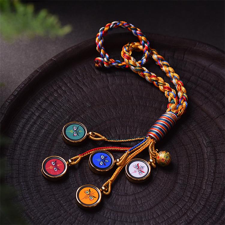 Tibetan-style thangka with the Five Gods of Wealth, handmade rope car interior pendant, rearview mirror ornament, and black box hanging decoration Five-Way God of Wealth Mo