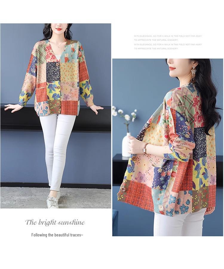 2024 Autumn/Winter V-Neck Mink Velvet Printed Loose Casual Single-breasted Coat