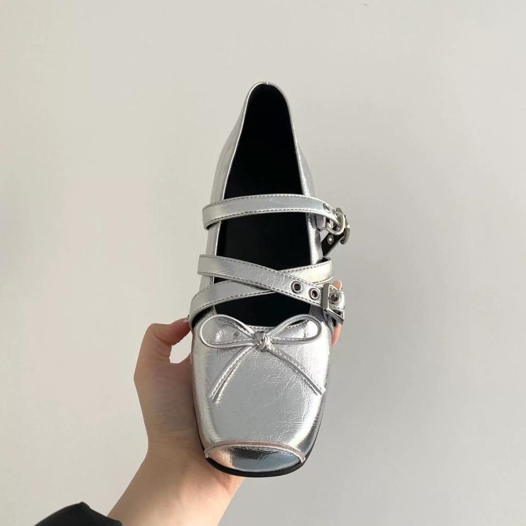 Summer new flat-bottomed bow light-mouth single shoes women's retro Mary Jane shoes women's