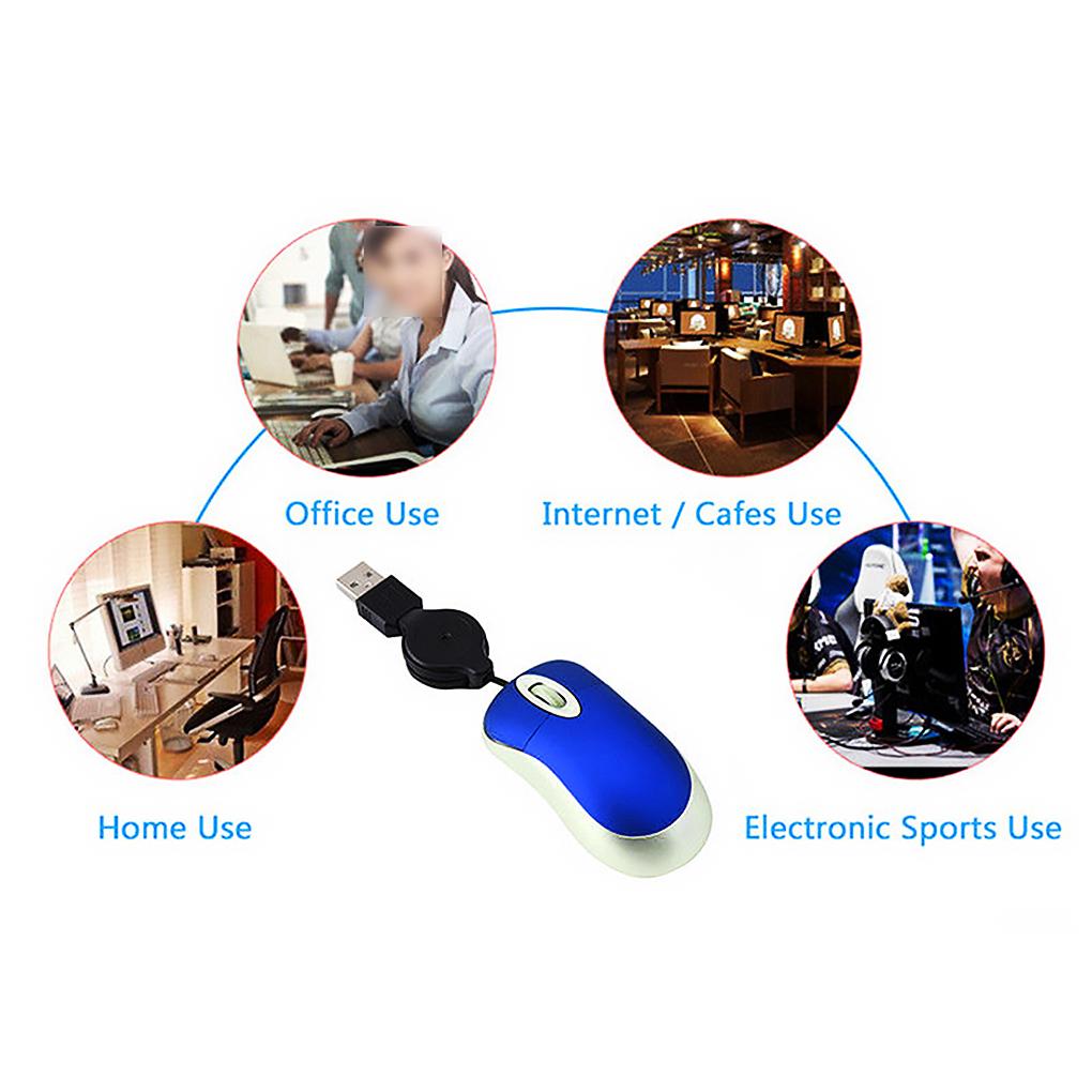 Computer 3 Buttons Mouse Mini Wired Small Hand Retractable USB Cable Adjustable Scalable Gaming Mice Office Kids