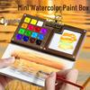 Walnut Wood Portable Watercolor Paint Box Set with Refillable Sketchbook