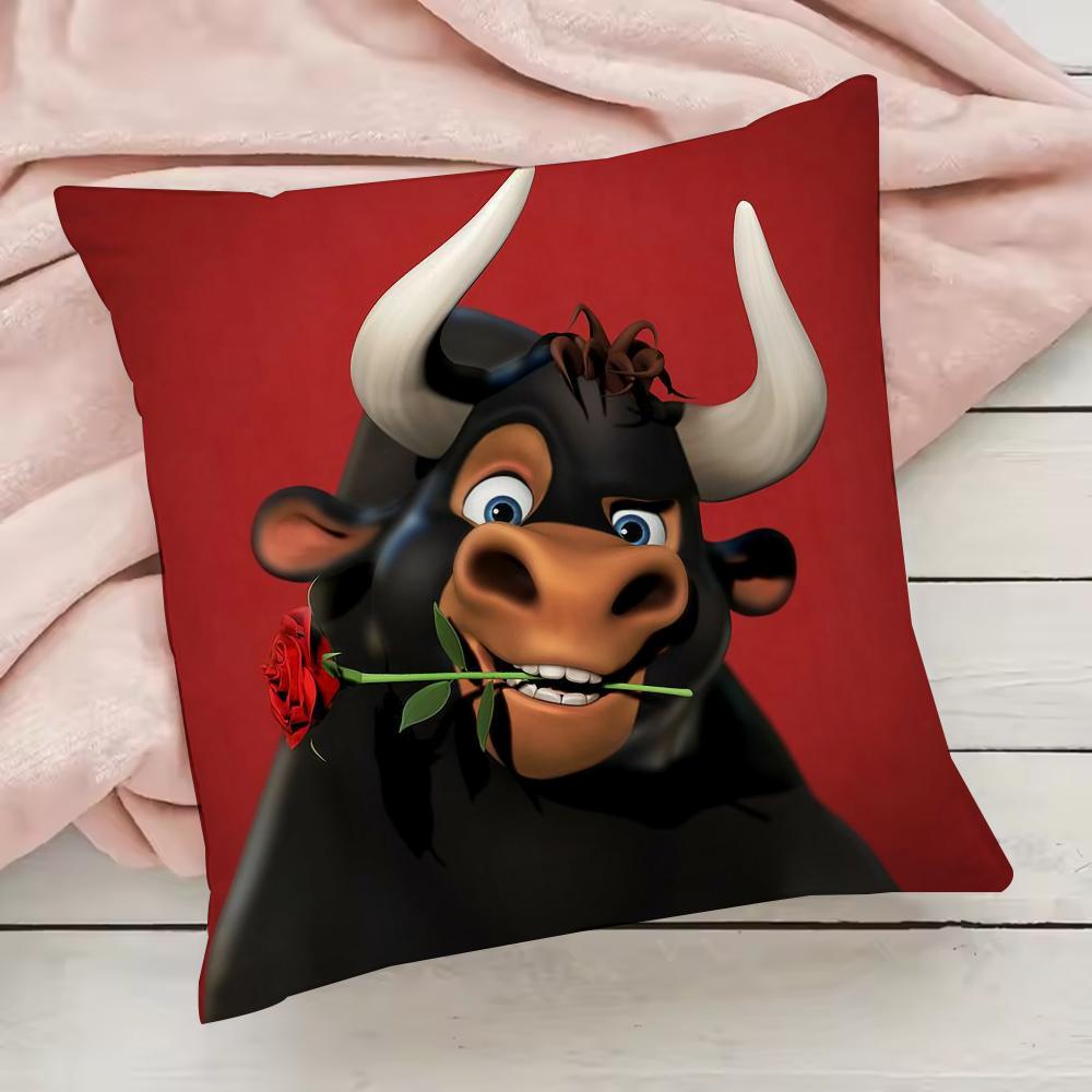 Niedlicher Cartoon Ferdinand Kissenbezug Kissenbezug Anti-Hausstaubmilben Kissen Unsichtbarer Reißverschluss seidiger kurzer Plüsch Sofakissenbezug