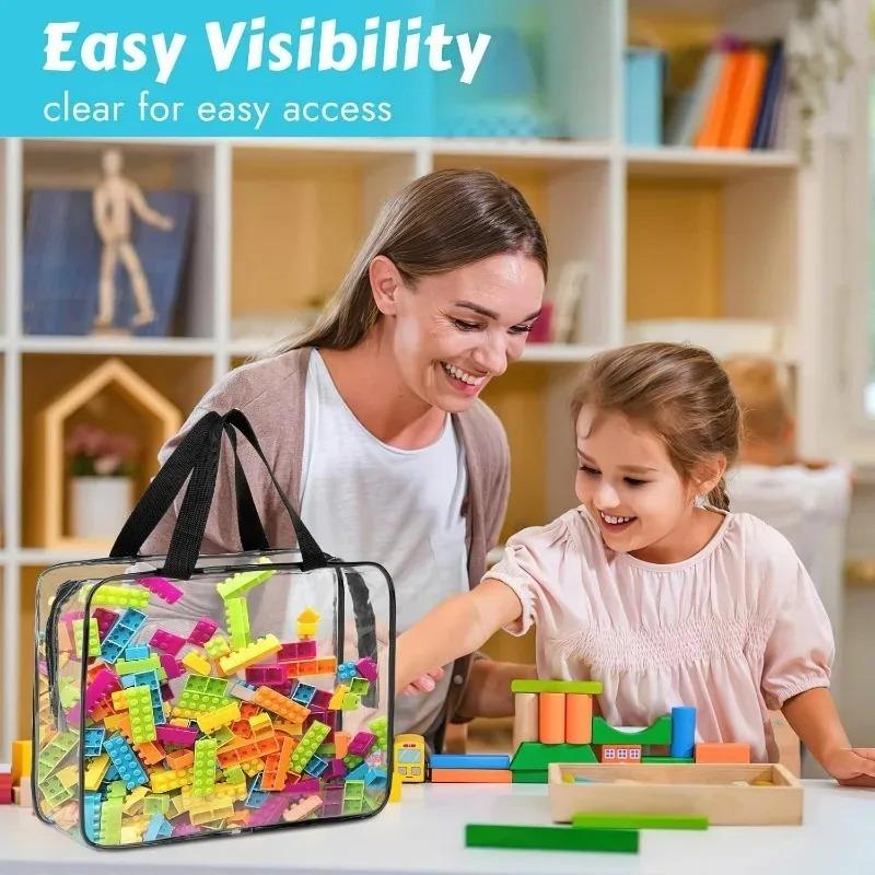 Large Toy Storage Bags Reusable Clear PVC Board Game Pouches Travel Waterproof Organizer Bags for Books Building Blocks Puzzle