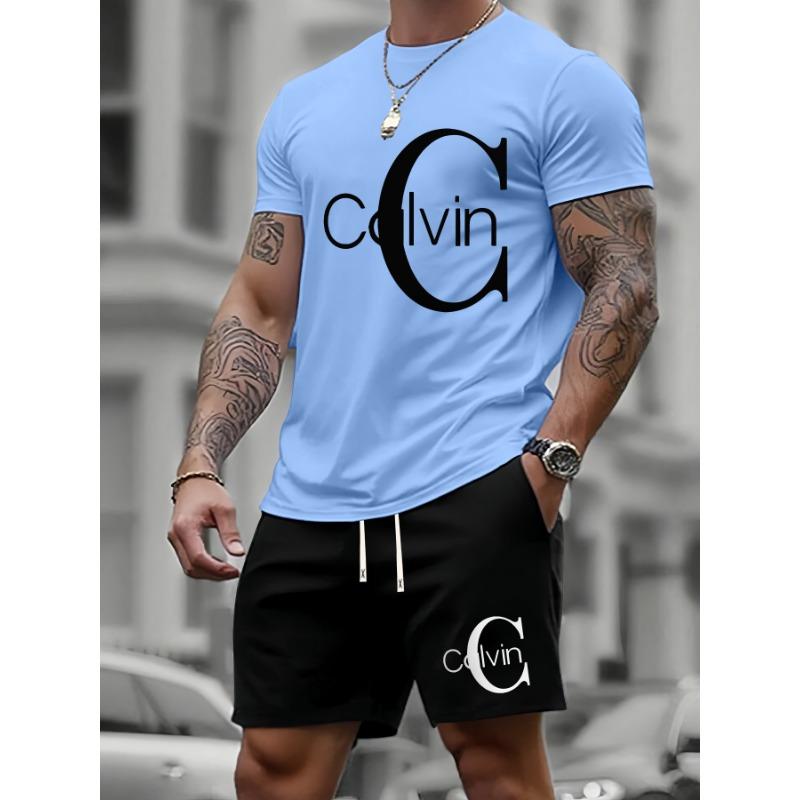 Men's summer T-shirt two-piece fashionable casual short-sleeved versatile suit
