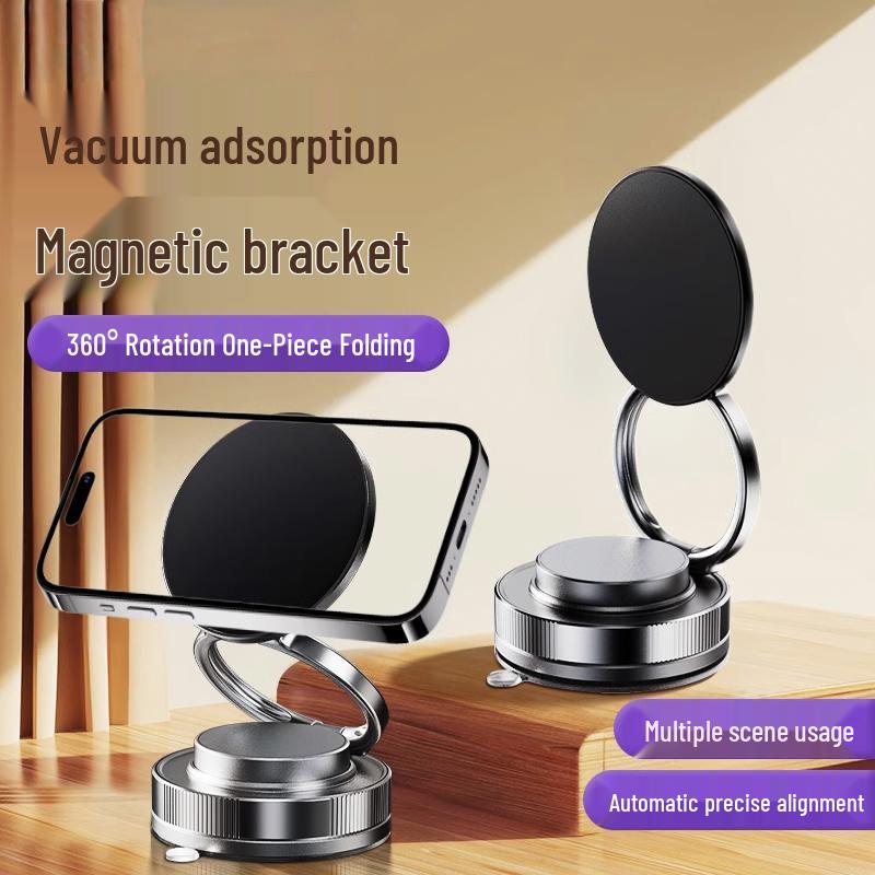 Rotating Magnetic Phone Holder with Vacuum Suction for Car, Desktop, Wall, or Center Console