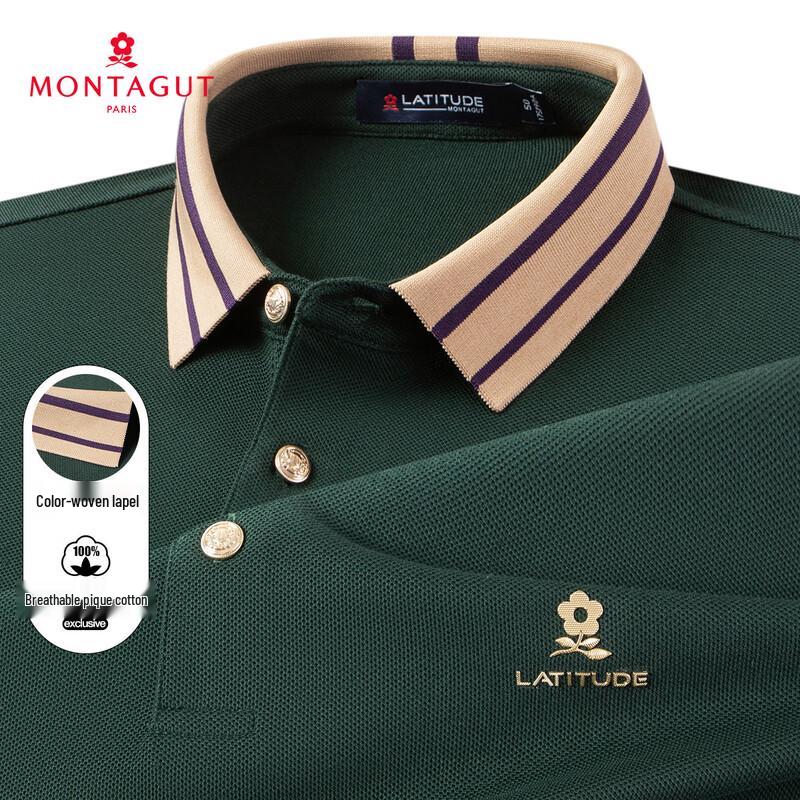 MONTAGUT Men's Pique Cotton Long-Sleeve Polo Shirt