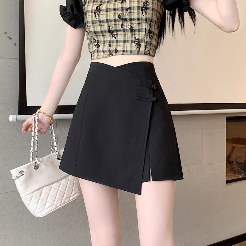 2024 Summer High Waist Plus Size Chinese Style Irregular Skirt Shorts - Slimming Midi Design