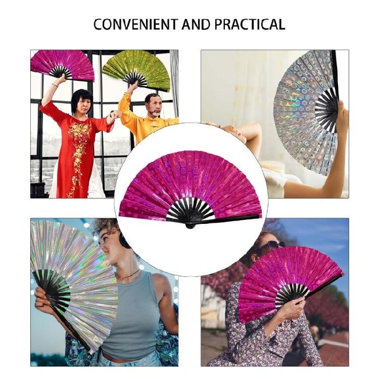 Ventaglio a mano pieghevole colorato scintillante in PVC per Eventi di Danza e Fitness Spettacoli Riflettenti Festival Ventaglio portatile