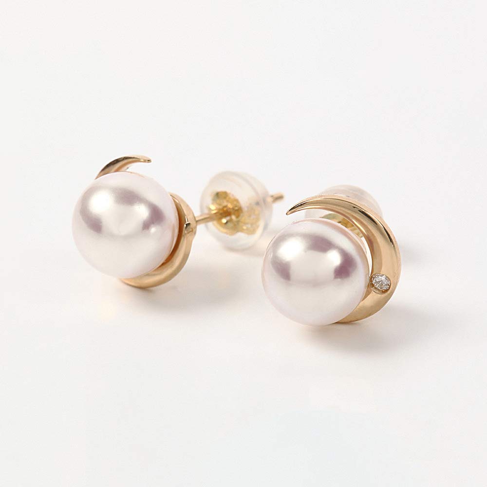 Crescent Moon perleøredobber K18 perlediamantøreringer dame [gaveinnpakket]